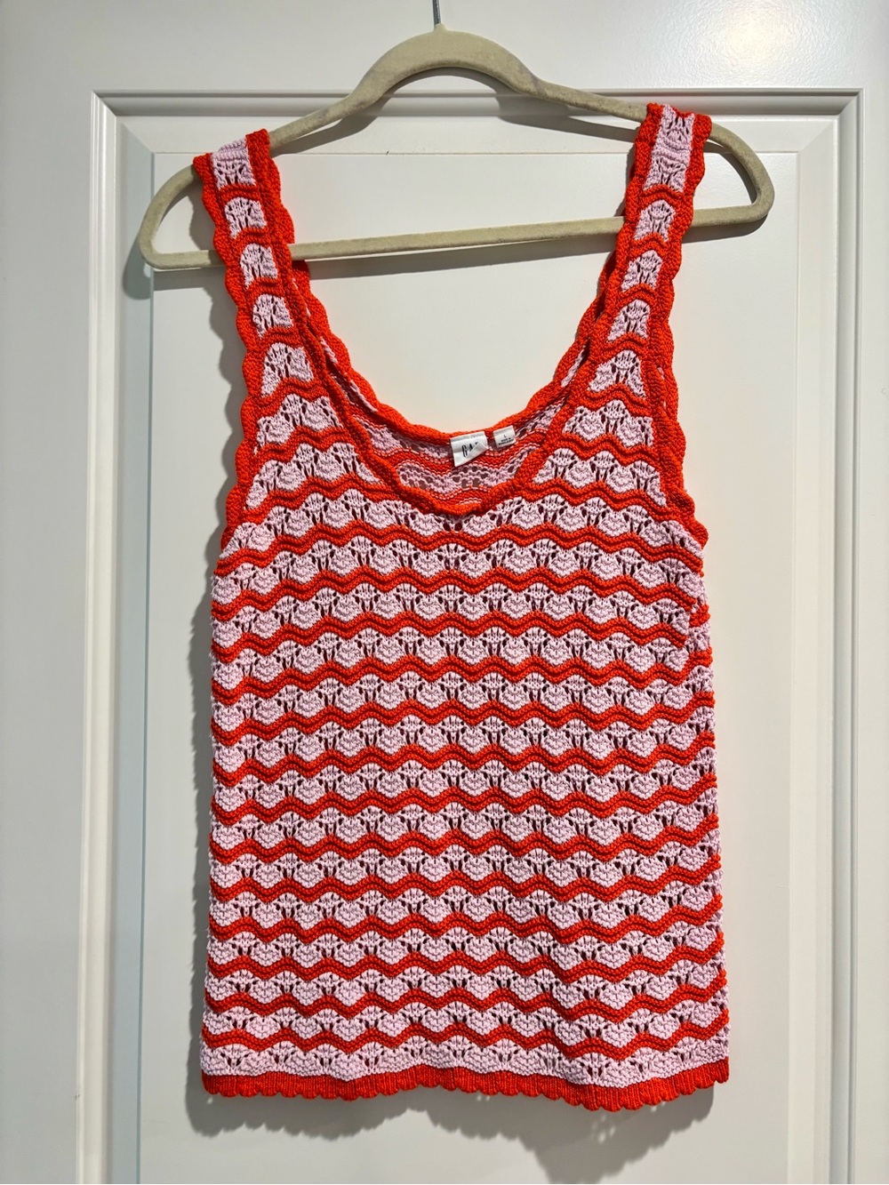 Crochet Wave Knit Tank Top - Red and White